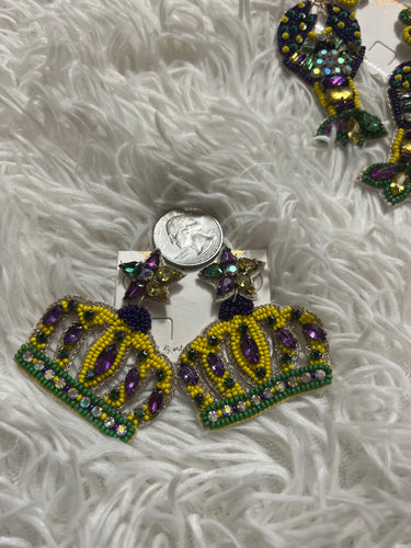Crown Bling out Mardi Gras earrings